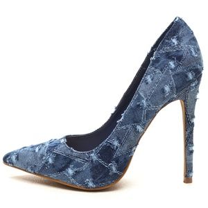 Shoes - Asiah Distressed Blue Denim Pointed Toe Pumps Shoes - Asiah Distressed Blue Denim Pointed Toe Pumps